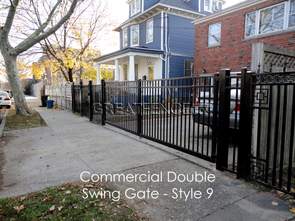 Black Aluminum Fence with Double Swing Gate