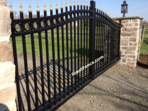 Black Estate Gate with Gold Finials