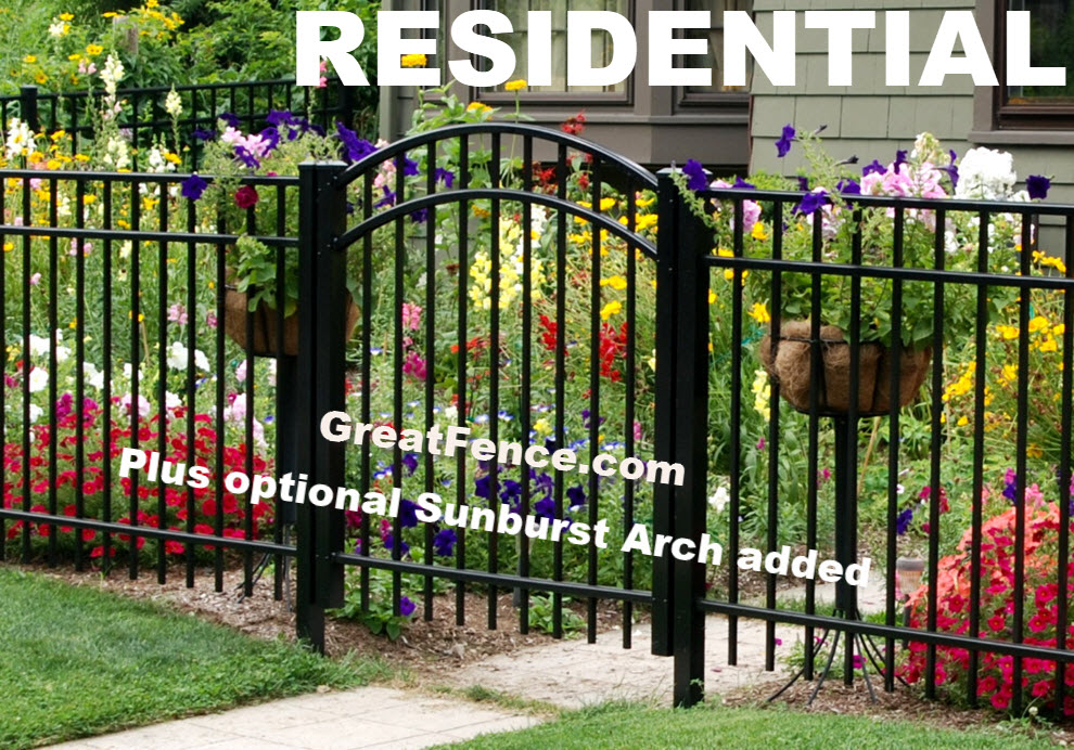 Residential Black Aluminum Gate - Style 4 + Sunburst Arch