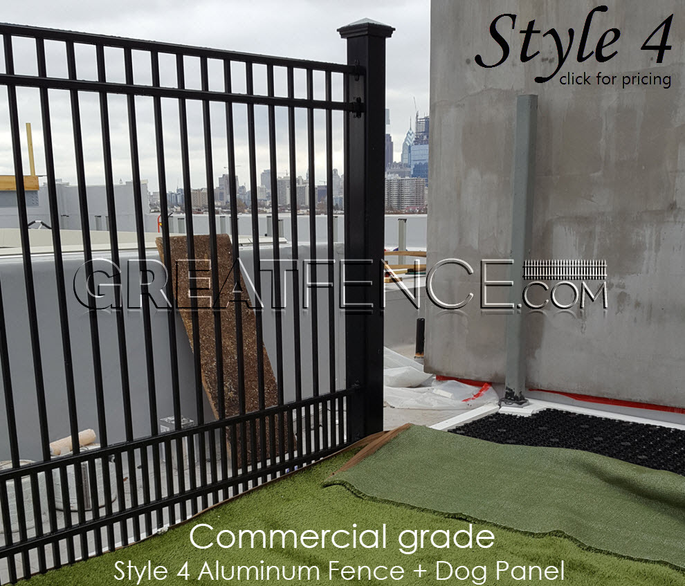 Commercial Black Aluminum Fence with Flat Top Puppy Pickets